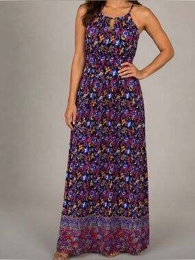 Jude Connally Mia Halter Maxi Dress Blue Floral Size Small Resortwear Jude Cloth